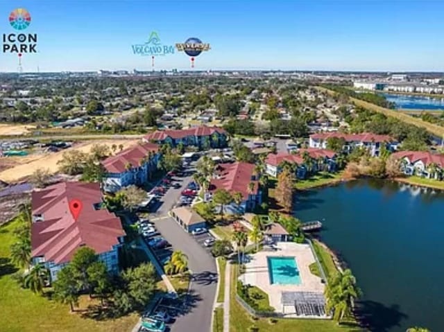 bird's eye view featuring a water view