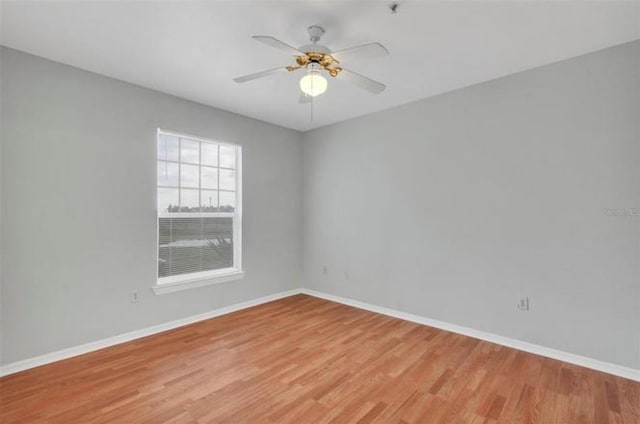 empty room with ceiling fan and light wood-type flooring