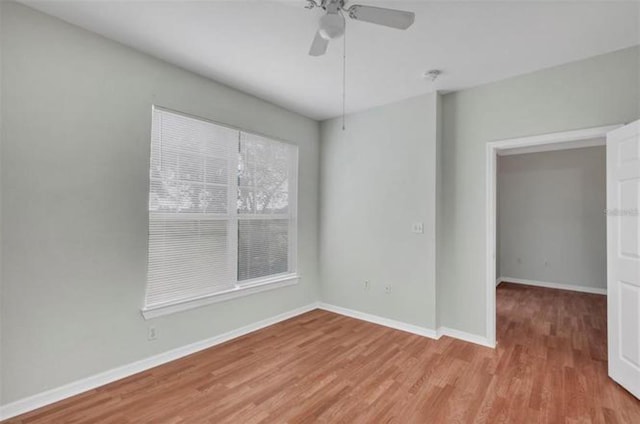 empty room featuring ceiling fan and light wood-type flooring