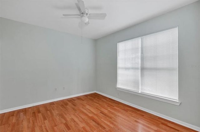 spare room featuring ceiling fan and light wood-type flooring