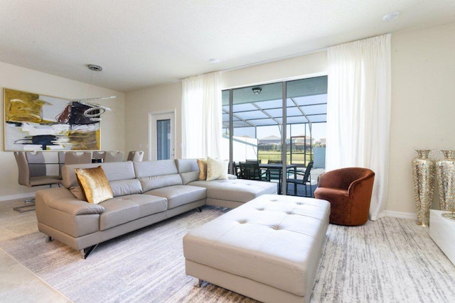 living room with tile floors