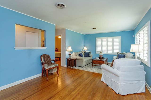 living room with hardwood / wood-style flooring