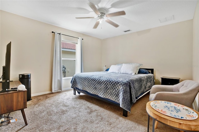 bedroom featuring ceiling fan and carpet flooring