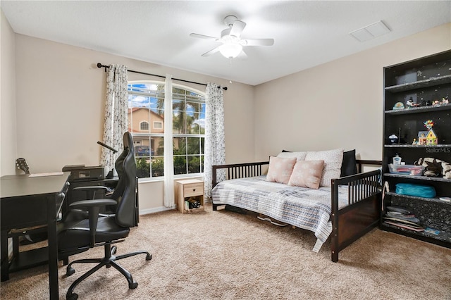 bedroom featuring carpet floors and ceiling fan