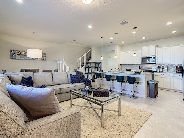 view of tiled living room