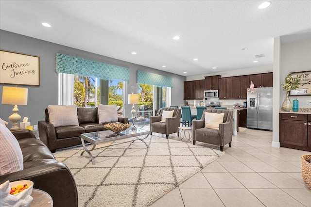 living room with light tile floors