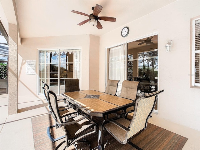 dining space featuring ceiling fan