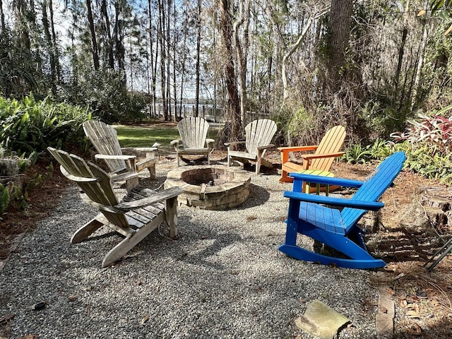 exterior space with a fire pit