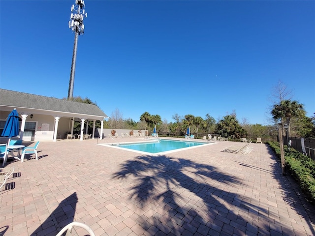 view of swimming pool with a patio area