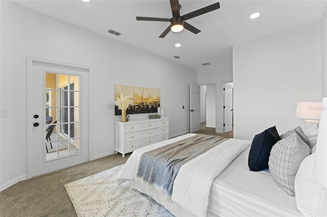 bedroom featuring carpet and ceiling fan