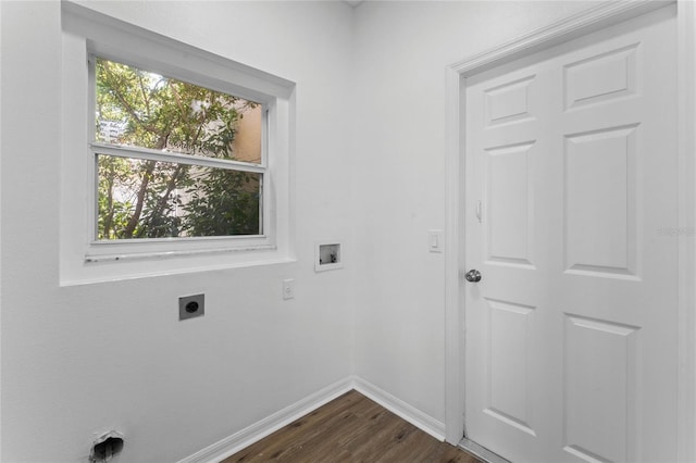 washroom with washer hookup, electric dryer hookup, and dark hardwood / wood-style floors