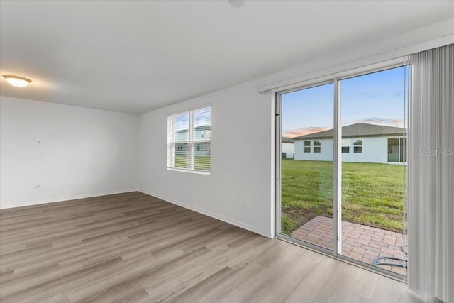 spare room with light hardwood / wood-style floors