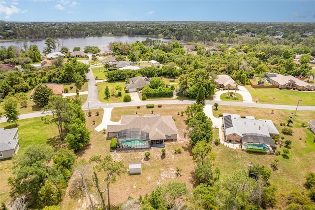 aerial view with a water view