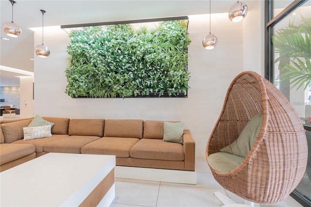 living room featuring light tile patterned floors