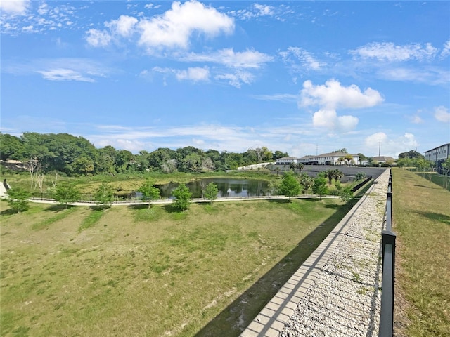 view of yard with a water view