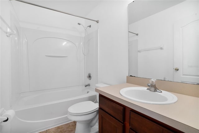 full bathroom featuring toilet, tile patterned flooring, bathtub / shower combination, and vanity