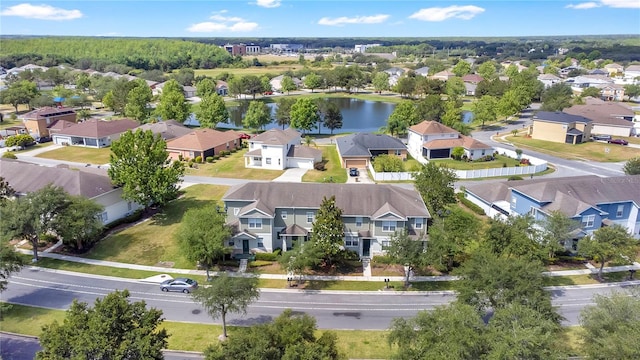 aerial view with a water view and a residential view