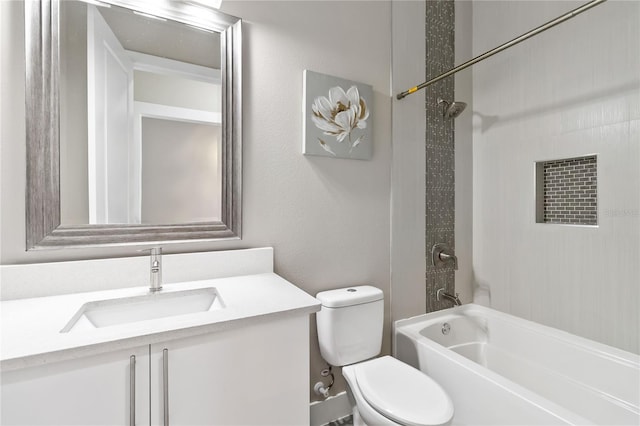 full bathroom with toilet, bathtub / shower combination, and large vanity