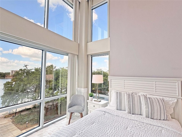 bedroom with a water view