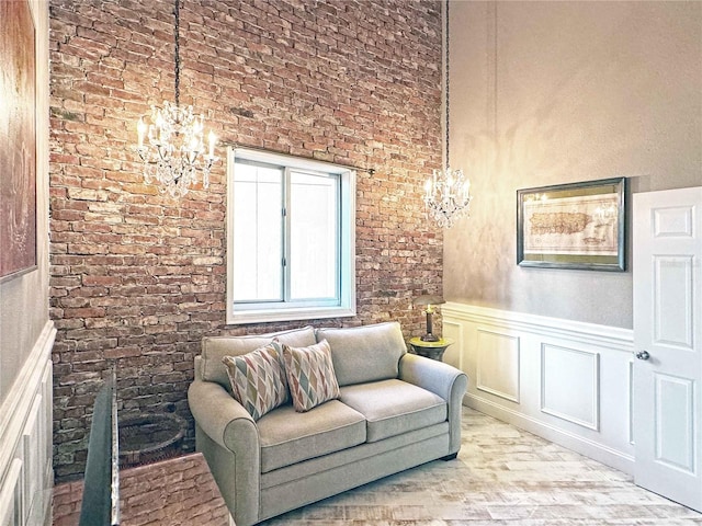 interior space featuring brick wall