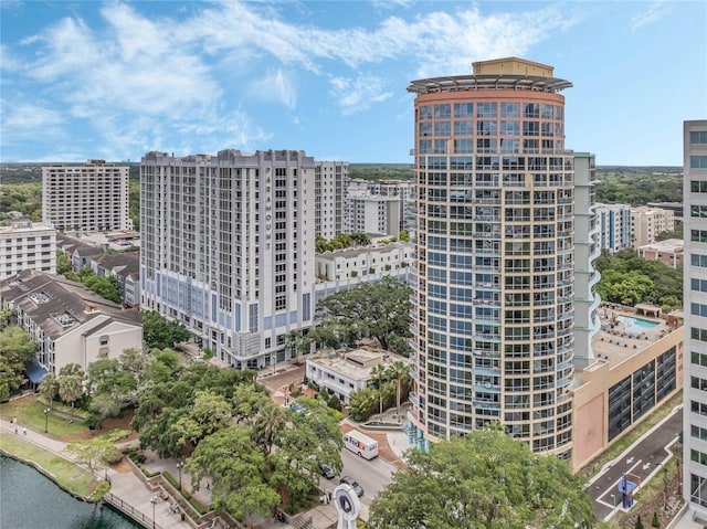 view of building exterior with a water view