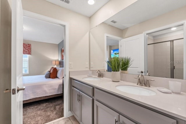 bathroom featuring vanity and walk in shower