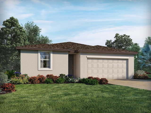 view of front of house with a garage and a front yard