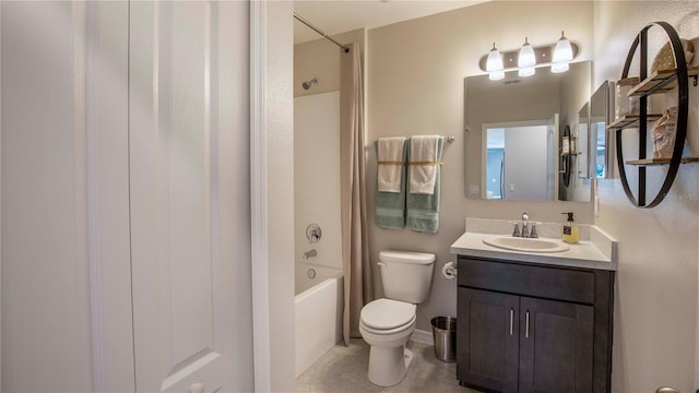 full bathroom with vanity, tub / shower combination, tile patterned floors, and toilet