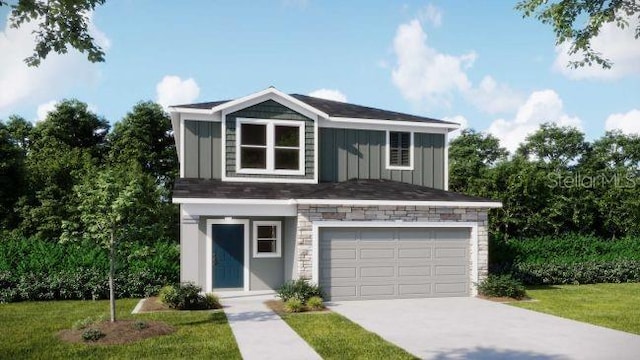 view of front of home featuring a garage and a front yard