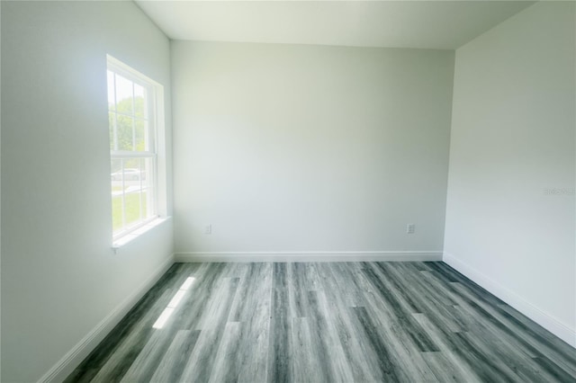 spare room featuring plenty of natural light and hardwood / wood-style flooring