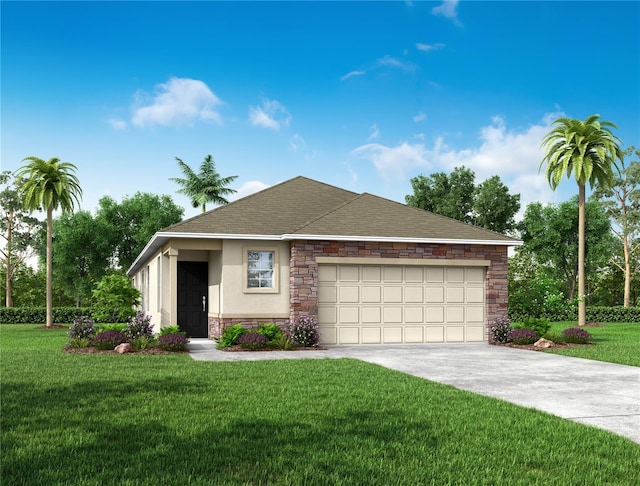 view of front of property featuring a garage and a front lawn