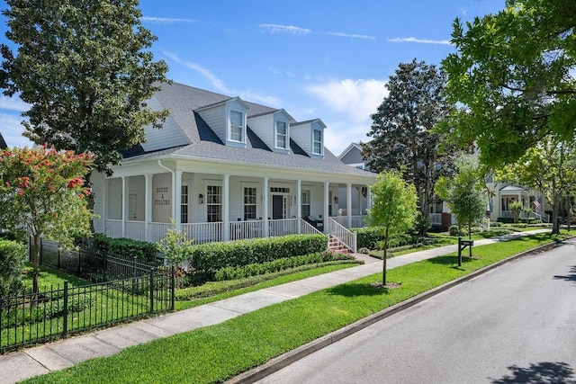 view of front of property featuring a front lawn and covered porch