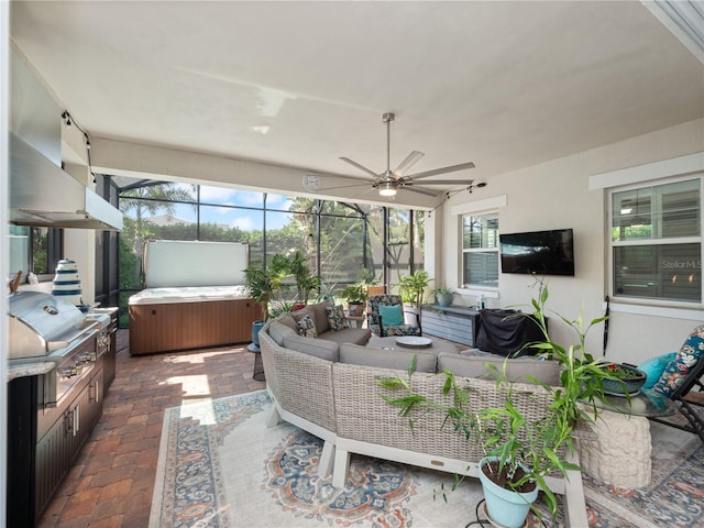 interior space featuring ceiling fan