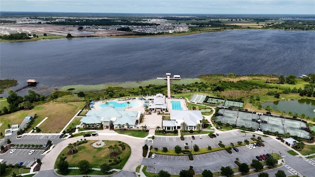 aerial view featuring a water view