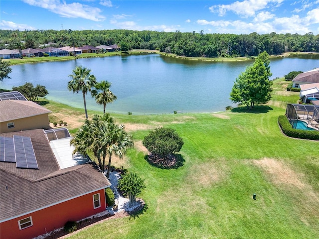 exterior space with a water view