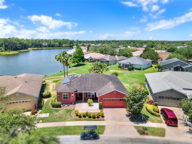 aerial view with a water view