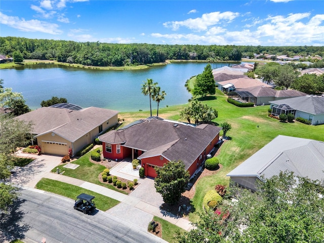 aerial view featuring a water view