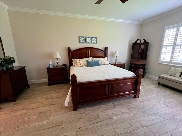3962 Kennebunk Loop, Mount Dora, FL 32757 - bedroom with crown molding, baseboards, ceiling fan, and light wood-style floors