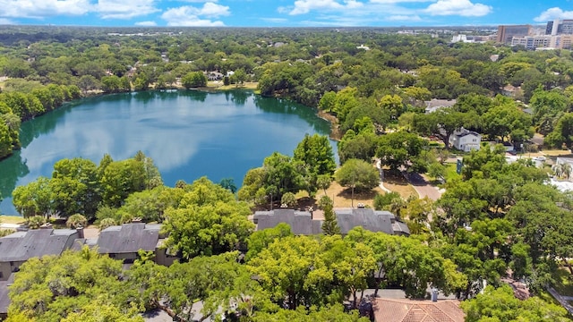 aerial view featuring a water view