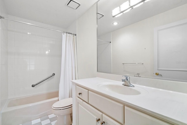 full bathroom featuring vanity, toilet, and shower / bath combo with shower curtain