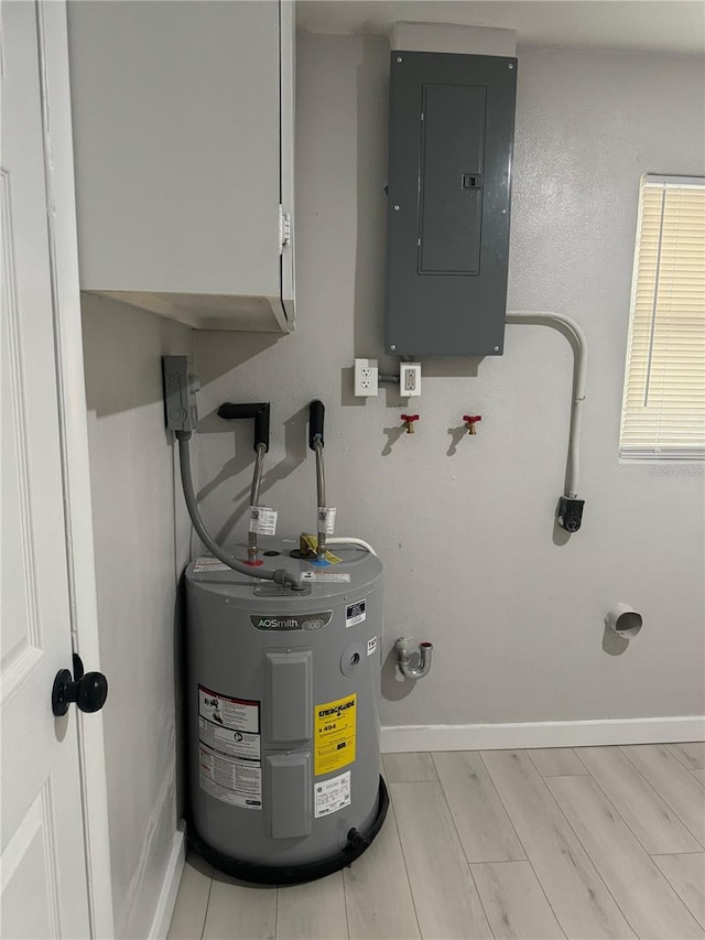 utility room with electric water heater