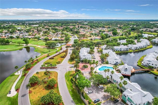 aerial view featuring a water view