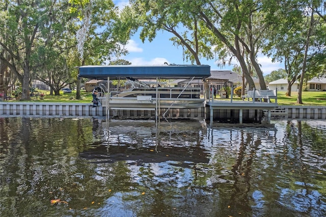 view of dock with a water view