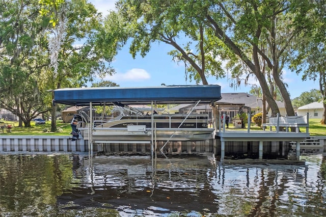 view of dock with a water view