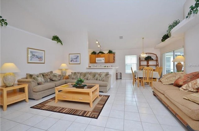 living room featuring light tile patterned flooring