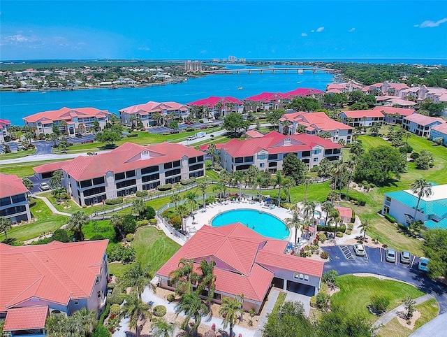 aerial view with a water view