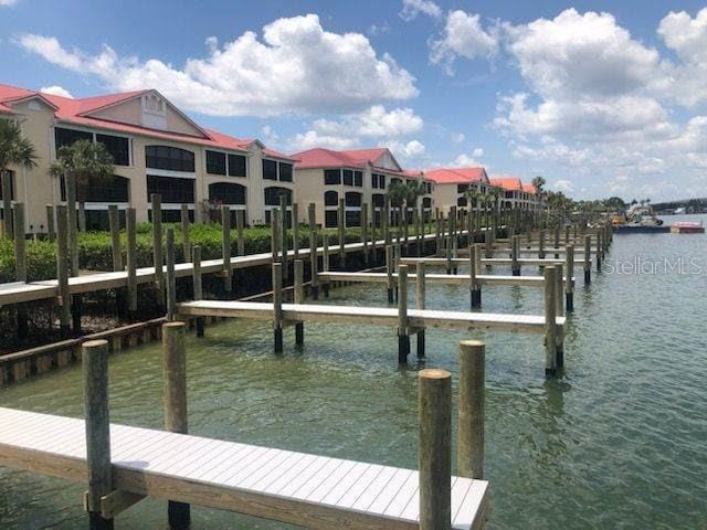 dock area with a water view