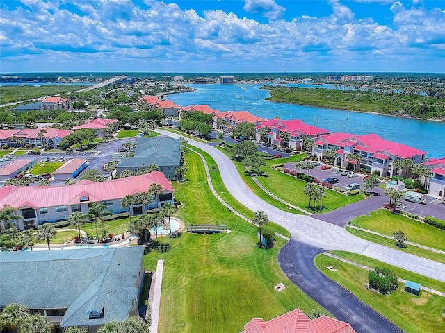 aerial view with a water view