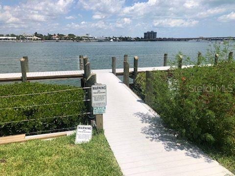 view of dock featuring a water view