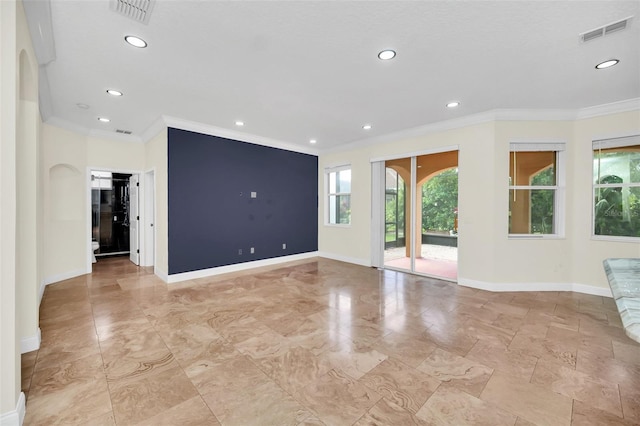 tiled empty room with ornamental molding